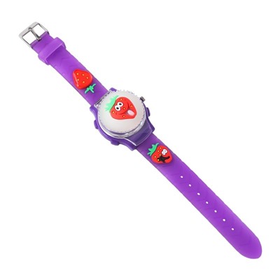 Часы наручные детские, "Клубника", d-3,5 см, ремешок силикон l-21,5 см, с подсветкой