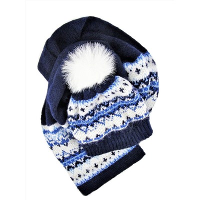 Комплект зимний для девочки шапка+шарф Снежана (Цвет синий), размер 54-56, шерсть 70%