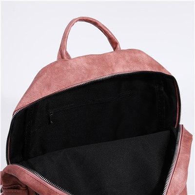 Рюкзак женский из искусственной кожи на молнии, 2 кармана, цвет розовый No brand