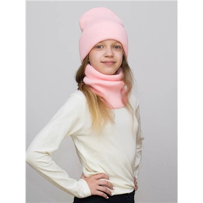 Комплект зимний для девочки шапка+снуд Татьяна (Цвет светло-розовый), размер 56-58