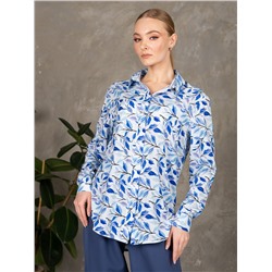 АР-2023-014-114 Рубашка женская синие листья Anna Ricco сине-белый