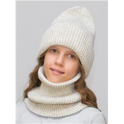 Комплект зимний для девочки шапка+снуд Monro (Цвет лен), размер 56-58, шерсть 70%