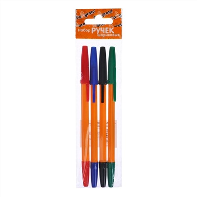 Набор ручек шариковых 4 цвета, стержень 0,7 мм, синий, красный, черный, зеленый, корпус оранжевый Calligrata