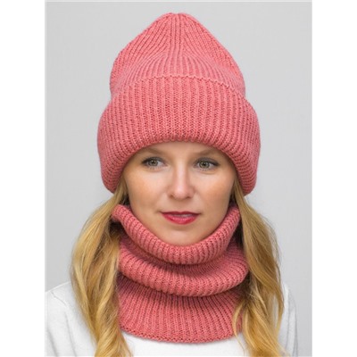 Комплект зимний для девочки шапка+снуд Monro (Цвет лососевый), размер 56-58, шерсть 70%