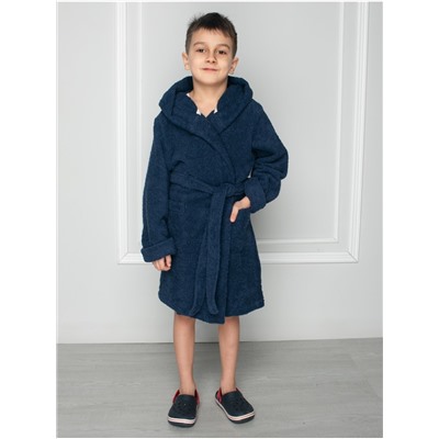 Детский халат махровый с вышивкой Синий / Котик