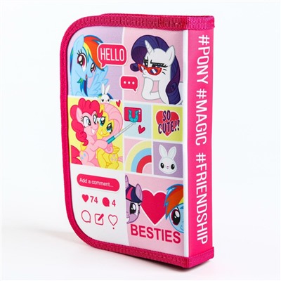 Пенал каркасный, 1 секция, 140х210х40 мм, откидной карман, тканевый, my little pony Hasbro