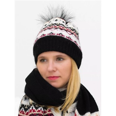 Комплект зимний женский шапка+шарф Алэйна (Цвет черный), размер 54-56, шерсть 70%