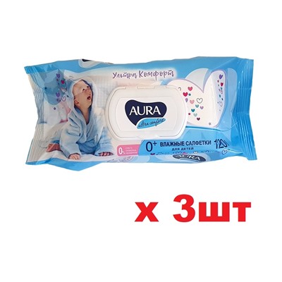 Aura Влажные салфетки 120шт Ultra comfort для детей с алоэ с клапаном цена за 1 шт