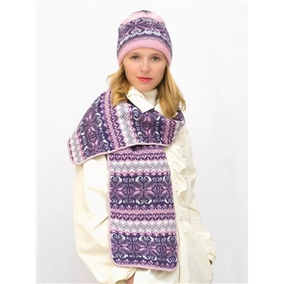 Комплект зимний женский шапка+шарф Марселан (Цвет розовый), размер 54-56, шерсть 50%, мохер 30%