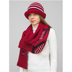 Комплект шляпа+шарф женский весна-осень Stripes (Цвет красный), размер 56-58, шерсть 30%