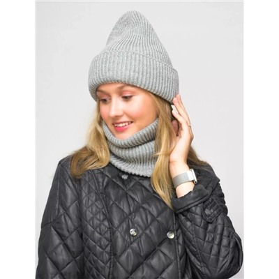 Комплект зимний женский шапка+снуд Monro (Цвет серый), размер 56-58, шерсть 70%