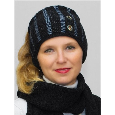 Комплект зимний женский повязка+шарф Инга (Цвет черный), размер 56-58, шерсть 50%