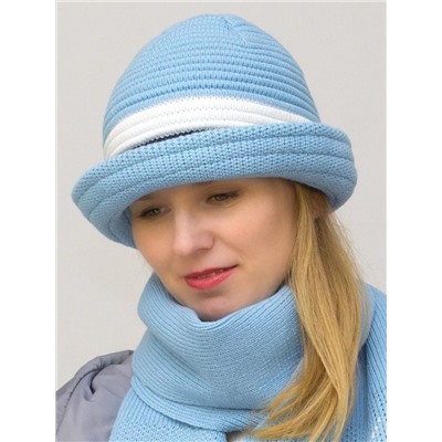 Комплект шляпа+шарф женский весна-осень Bloom (Цвет голубой), размер 56-58, шерсть 30%