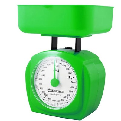 Весы кухонные механические  5кг с чашей зеленые SA-6017GR SAKURA