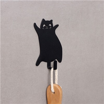 Крючок настенный самоклеящийся кот, 70×95×15 мм, цвет черный No brand