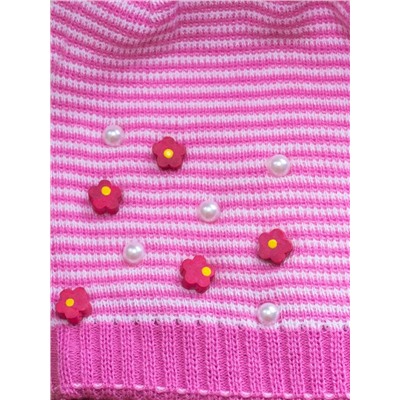 Шапка осенняя для девочки Шнурок (Цвет темно-розовый), размер 48-50, шерсть 70%