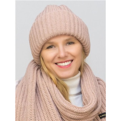 Комплект зимний женский шапка+шарф Анна (Цвет темно-пудровый), размер 56-58, шерсть 30%