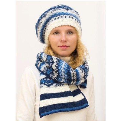 Комплект зимний женский берет+шарф Мариз (Цвет синий), размер 52-54, шерсть 50%, мохер 30%