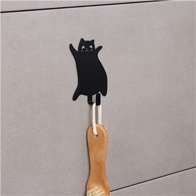 Крючок настенный самоклеящийся кот, 70×95×15 мм, цвет черный No brand