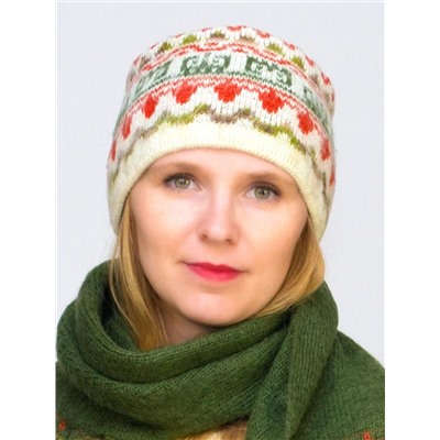 Комплект зимний женский повязка+шарф Узоры (Цвет гороховый), размер 56-58, шерсть 70%