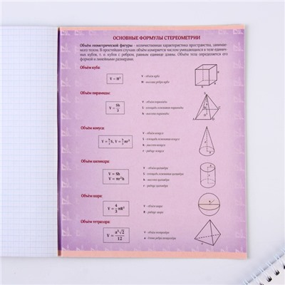 Тетрадь предметная 48 листов, А5, ШРИФТЫ, со справ. мат. «1 сентября: Геометрия», обложка мелованный картон 230 гр., внутренний блок в клетку 80 гр., белизна 96%