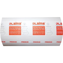 Полотенца бумажные LAIMA Premium, V-сложение, 200 шт., 2-сл., 230*230 мм, белые