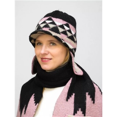 Комплект зимний женский шапка+снуд Алсу (Цвет пудровый), размер 56-58, шерсть 80%