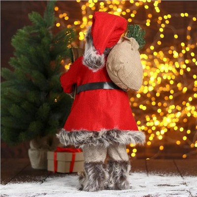 Дед Мороз "В красной шубке с лыжами и подарками" 45 см