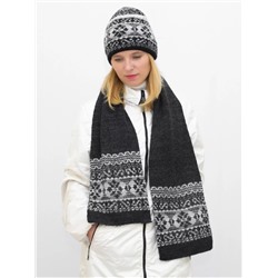 Комплект зимний женский шапка+шарф Адилин (Цвет черный), размер 54-56, шерсть 50%, мохер 30%