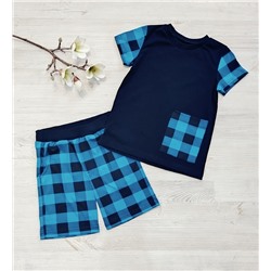 Арт: КУЛ/ФШ35-3 Комплект футболка+шорты(кулир).Цвет:синий/бирюзовый.  Размер с 86-152