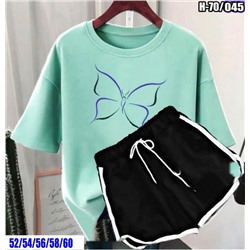 Шорты и футболка Size Plus  с бабочкой Бирюза SV