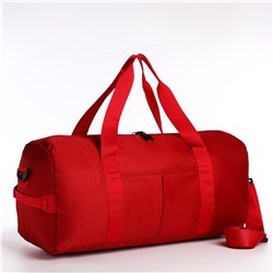 Сумка дорожная на молнии, наружный карман, держатель для чемодана, длинный ремень, цвет красный No brand