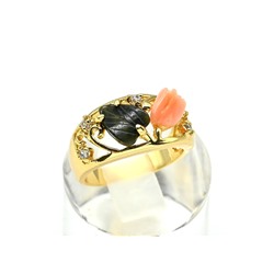 Кольцо женское "Тюльпан" c кораллом и нефритом, размер 16