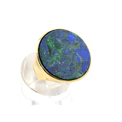 Кольцо позолоченное с камнем азурмалахит "Круг", размер 18