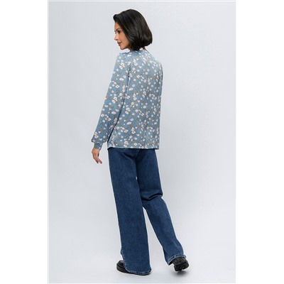 Блуза голубого цвета с принтом с длинными рукавами и декоративными элементами 1001 DRESS #924888