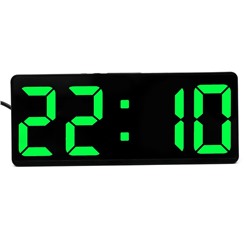 Часы настольные электронные: будильник, термометр, календарь, USB, 15х6.3 см, зеленые цифры