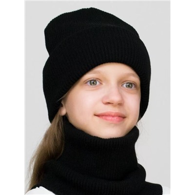 Комплект зимний для девочки шапка+снуд Татьяна (Цвет черный), размер 56-58
