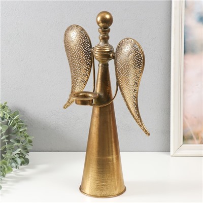 Подсвечник металл на 1 свечу "Ангел" состаренное золото 28х14,5х45 см