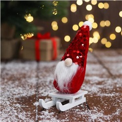 Мягкая игрушка "Дед Мороз на санках" пайетки, 5х13 см, красный