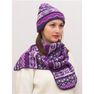 Комплект зимний женский шапка+шарф Мохер (Цвет фиолетовый), размер 54-56, мохер 50%