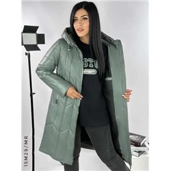 Пальто Size Plus 9255 стеганое с капюшоном нефрит 02.24 M29