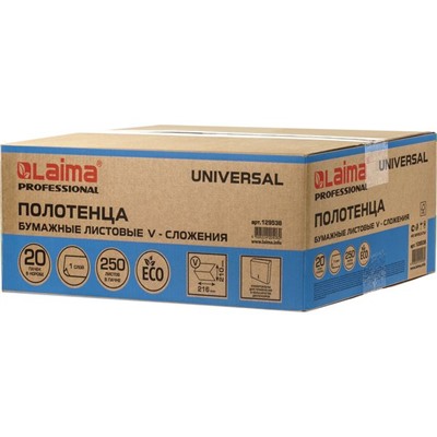Полотенца бумажные LAIMA Universal, V-сложение, 250 шт., 1-сл., 210*216 мм, натур. белый