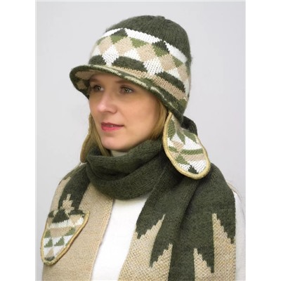 Комплект зимний женский шапка+снуд Алсу (Цвет зеленый), размер 56-58, шерсть 80%