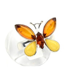 Кольцо с янтарем C925 "бабочка" 22*19мм коньячный, молочный, размер 18, 3,47гр