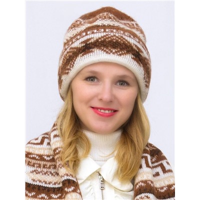 Комплект зимний женский шапка+шарф Зима (Цвет светло-коричневый), размер 56-58, шерсть 30%, мохер 50%