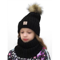 Комплект зимний для девочки шапка+снуд Яна (Цвет черный), размер 54-56, шерсть 30%