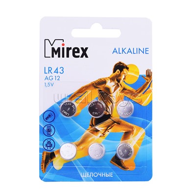 Батарея щелочная Mirex AG12 / LR43  1,5V, 6 шт. блистер