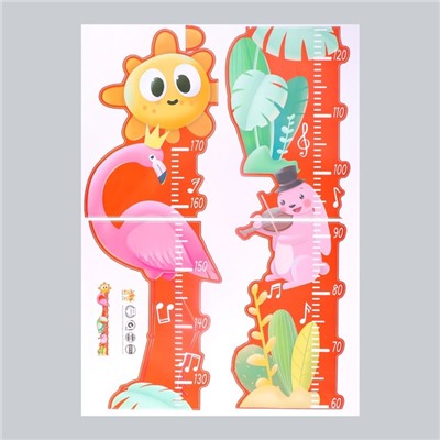 Наклейка пластик интерьерная цветная ростомер "Розовый фламинго и зайчик" 50x70 см