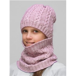 Комплект зимний для девочки шапка+снуд Лиана (Цвет лавандово-розовый), размер 54-56