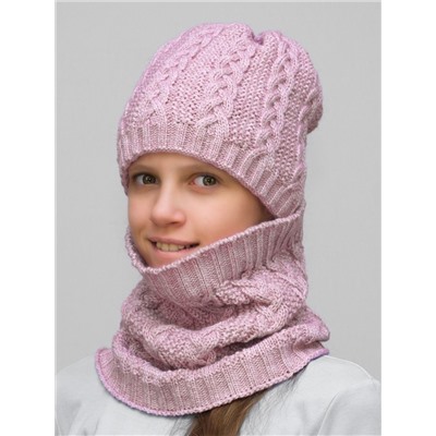 Комплект зимний для девочки шапка+снуд Лиана (Цвет лавандово-розовый), размер 54-56